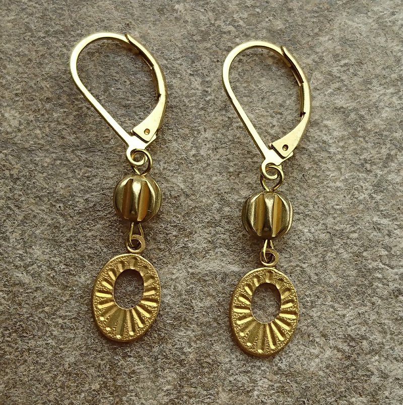 刻紋黃銅耳環 - 耳環/耳夾 - 銅/黃銅 
