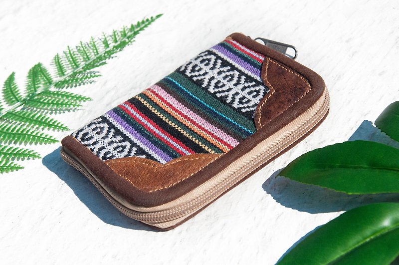 Hand-knitted stitching leather short clip short wallet purse woven short clip - ethnic style moroccan rainbow - กระเป๋าสตางค์ - หนังแท้ หลากหลายสี