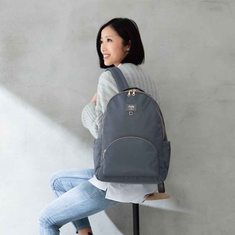 Go Go Bag (Smoky Gray)_Front and Back Double Layer Large Capacity_Fashion Backpack_Mother Bag - Laptop Bags - Nylon Gray