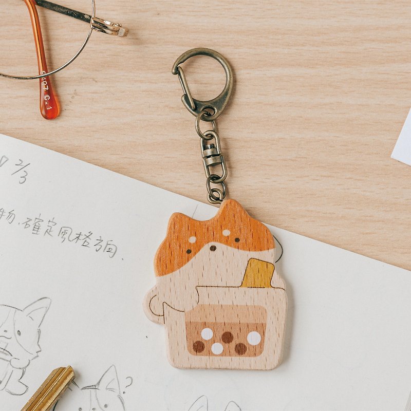 [Pocket Small WOOD Mirror-Pure Shiba Inu] Portable Mirror/Keychain/Style Pendant - Keychains - Wood Multicolor