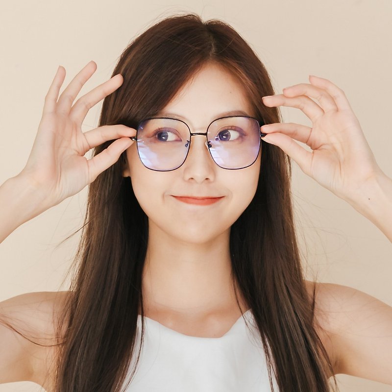 Dongdaemun’s never-night future│Korean star models simple and unlimited black big box UV400 blue filter glasses - กรอบแว่นตา - โลหะ สีดำ