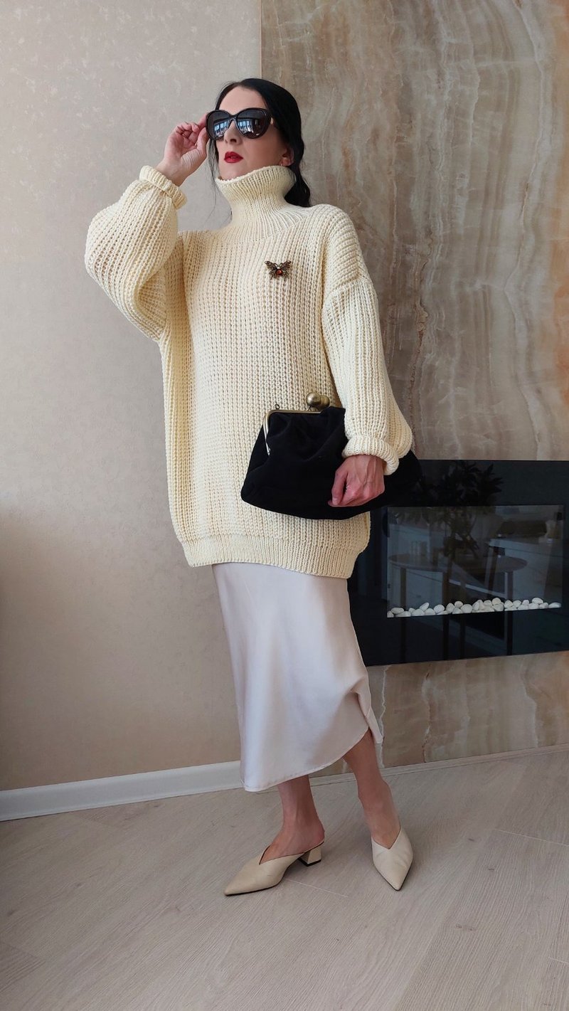 Off white sweater Puff sleeve sweater Turtleneck sweater Winter sweater Pullover - 女毛衣/針織衫 - 羊毛 