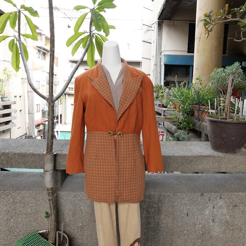 Vintage vintage pop old Taiwan mosaic blazer | Chunqing Department Store - เสื้อสูท/เสื้อคลุมยาว - ขนแกะ สีส้ม