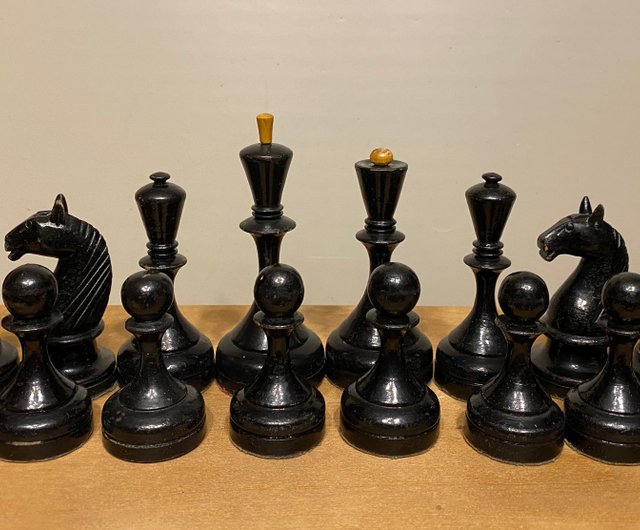 1933 Botvinnik Flohr-I Soviet Chess Set- Chess Pieces Only - Ebonised