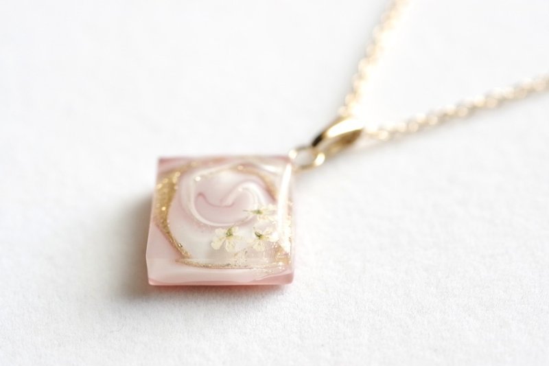 Resin Art Square Pendant - Rabbit Eye - สร้อยคอ - เรซิน สึชมพู