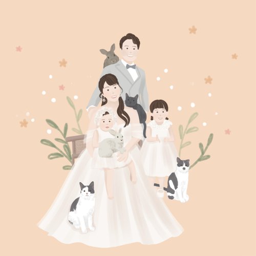 More Yen More 似顏繪插畫 | 婚禮喜帖彌月禮品 【客製繪本風格 全家福插畫設計】電子檔