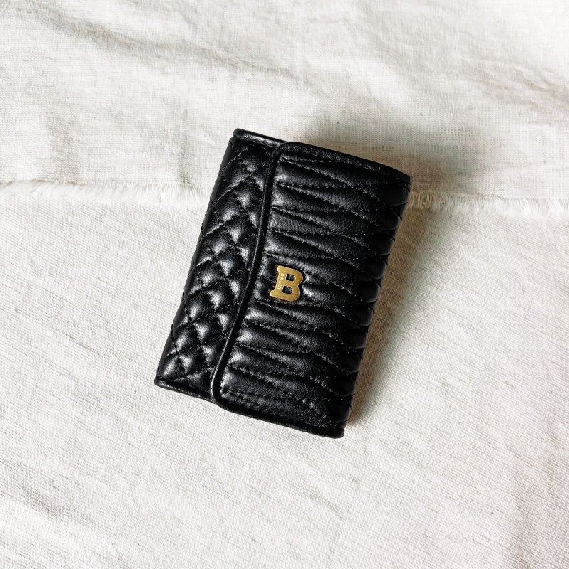 Vintage Bally 黑色小羊皮絎縫鑰匙包 - 錢包/皮夾/長短夾 - 真皮 黑色