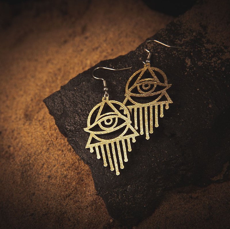 [Horus Series] Eye of Horus Metallic Leather Earrings/Earrings - ต่างหู - หนังแท้ สีทอง