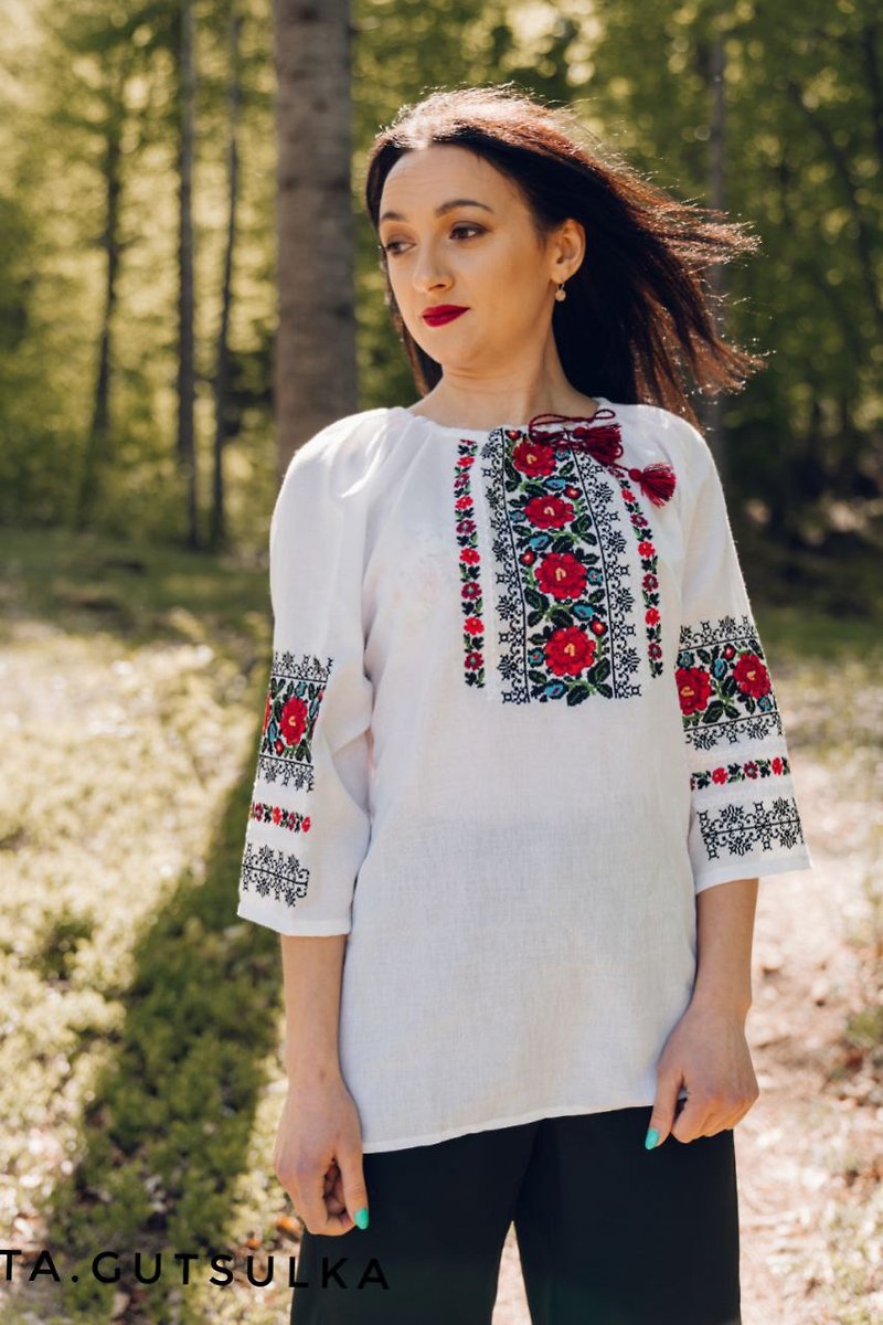 Ukrainian blouse vyshyvanka, Ukrainian clothing - Women's Shirts - Other Materials White