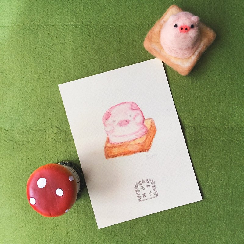 手繪明信片/酷卡_冰淇淋吐司 酸甜草莓豬 - 卡片/明信片 - 紙 粉紅色