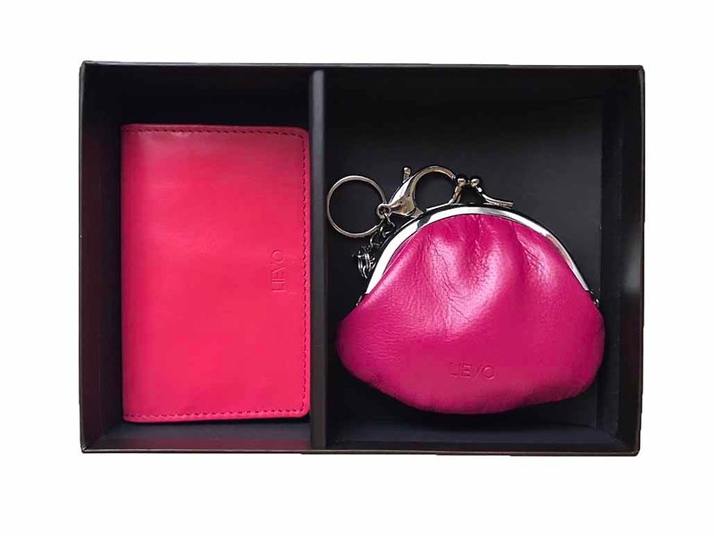 【LIEVO】Natural lambskin business card holder + kiss lock bag gift box set (gift box set) - Coin Purses - Genuine Leather Multicolor