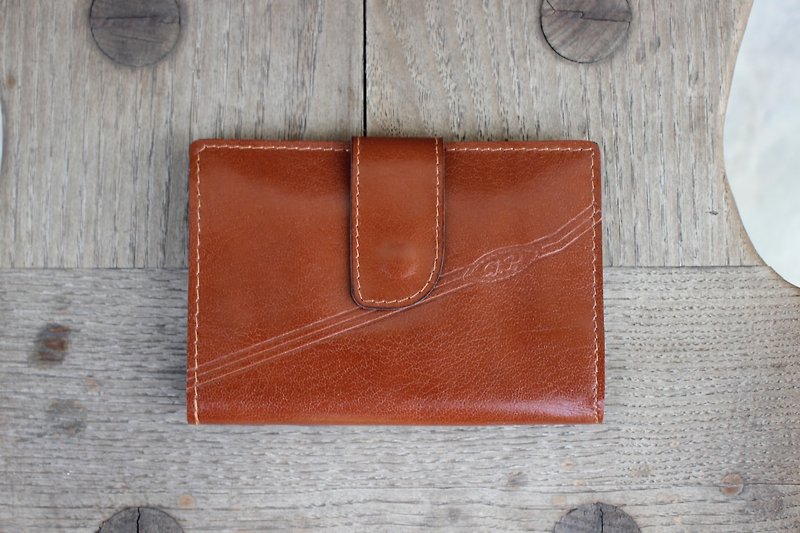 (Vintage leather bag) (Italian made) brown antique wallet wallet (with coin pocket mezzanine) B183 - Wallets - Genuine Leather Brown