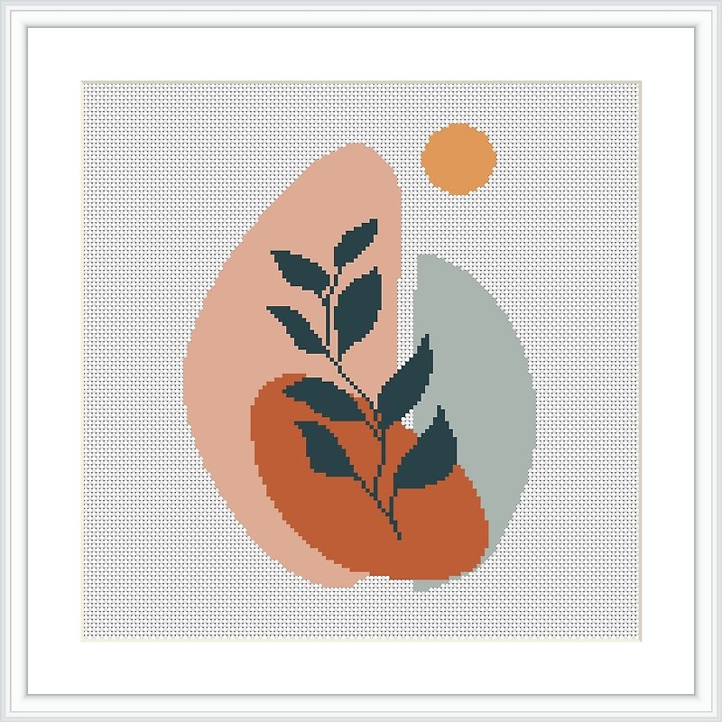Abstract Leaves cross stitch pattern Modern PDF Digital Simple Geometric - Knitting, Embroidery, Felted Wool & Sewing - Other Metals Multicolor