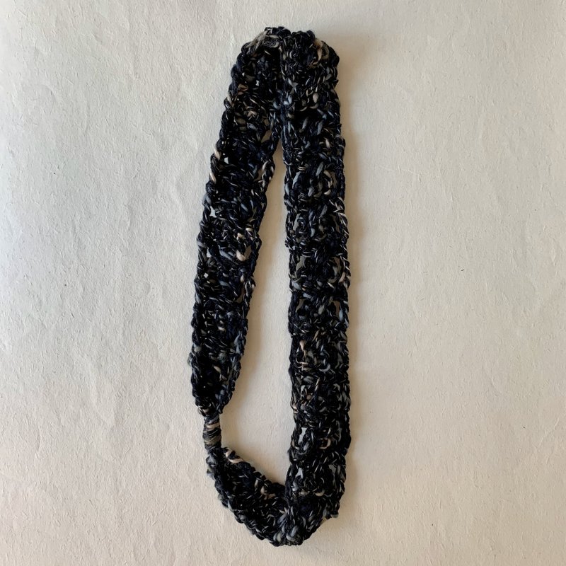 復古系全棉鈎織細髮帶 -mosaic black - 髮夾/髮圈 - 棉．麻 黑色