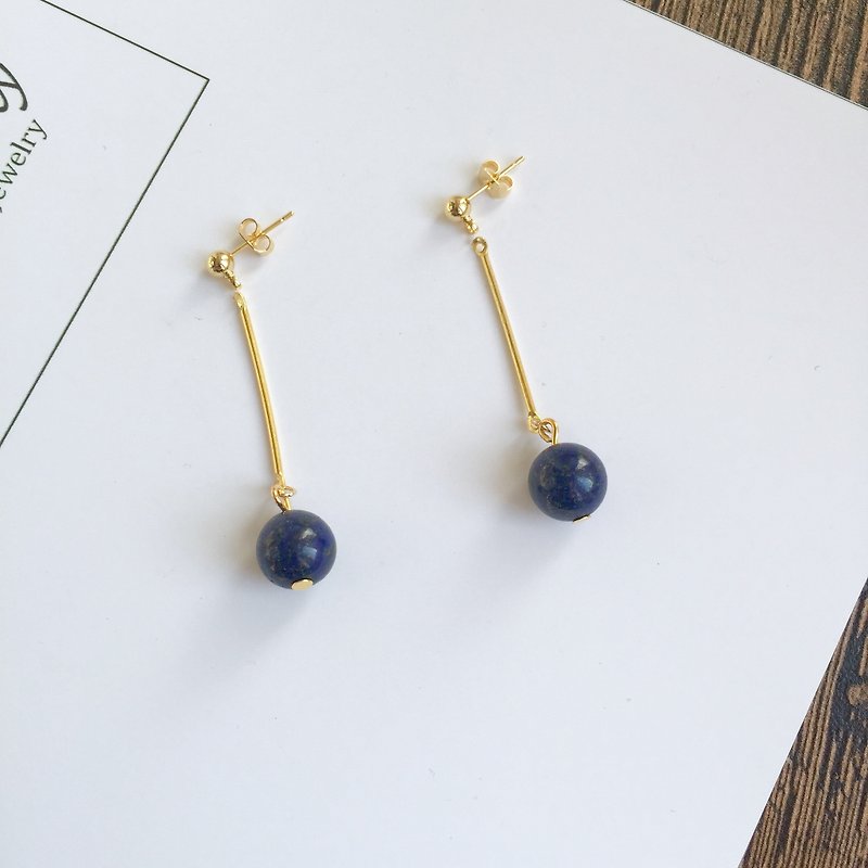 [2 95% off! ] Lapis lazuli + 14k gold plated copper! ❤️ simple wild! ❤️ holiday special! ❤️1cm ball earrings earrings long paragraph without pierced ear hook ear wire birthday gift exchange - ต่างหู - หิน สีน้ำเงิน