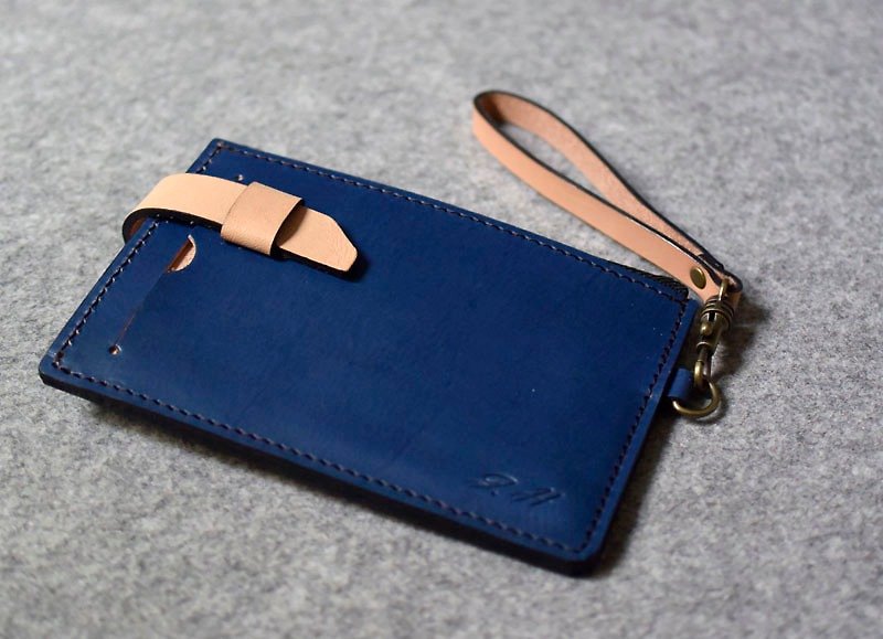 Genuine leather two-stage short clip-upgraded version (plug type) blue leather + primary color - กระเป๋าสตางค์ - หนังแท้ 