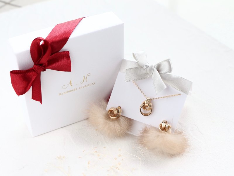 Happy bag-14kgf-petit chain pierced earrings/can change to clip-on necklace set - 耳環/耳夾/耳骨夾 - 其他金屬 金色
