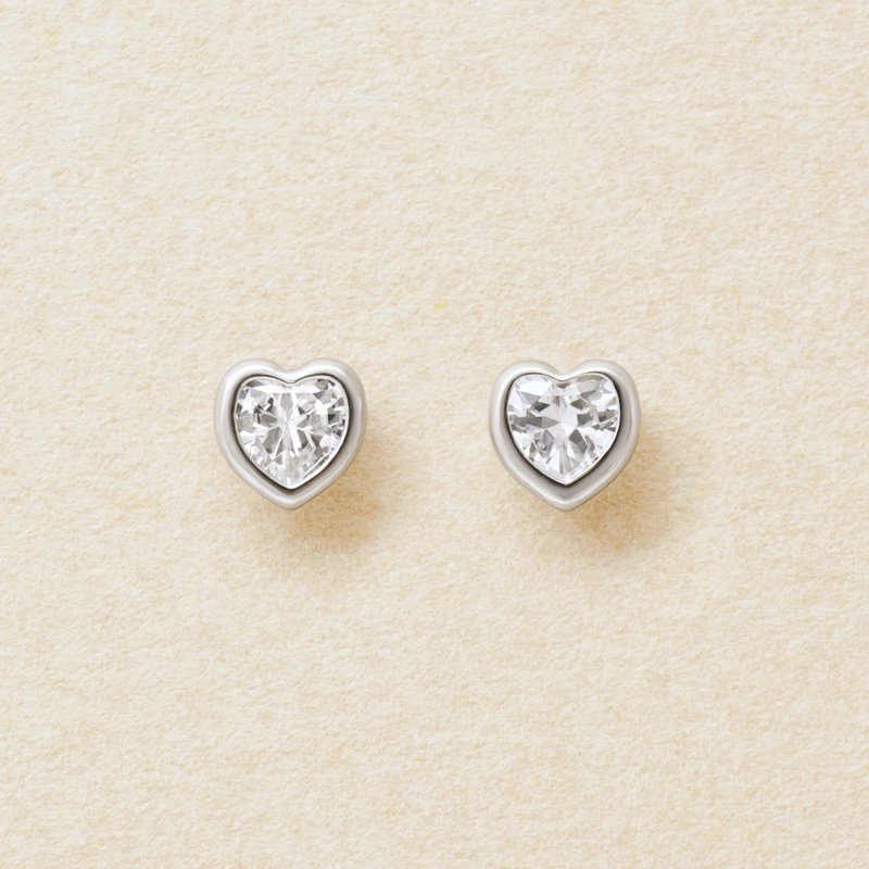 【Second Earrings】 鉑金立方氧化鋯心形切割耳環 - 耳環/耳夾/耳骨夾 - 貴金屬 