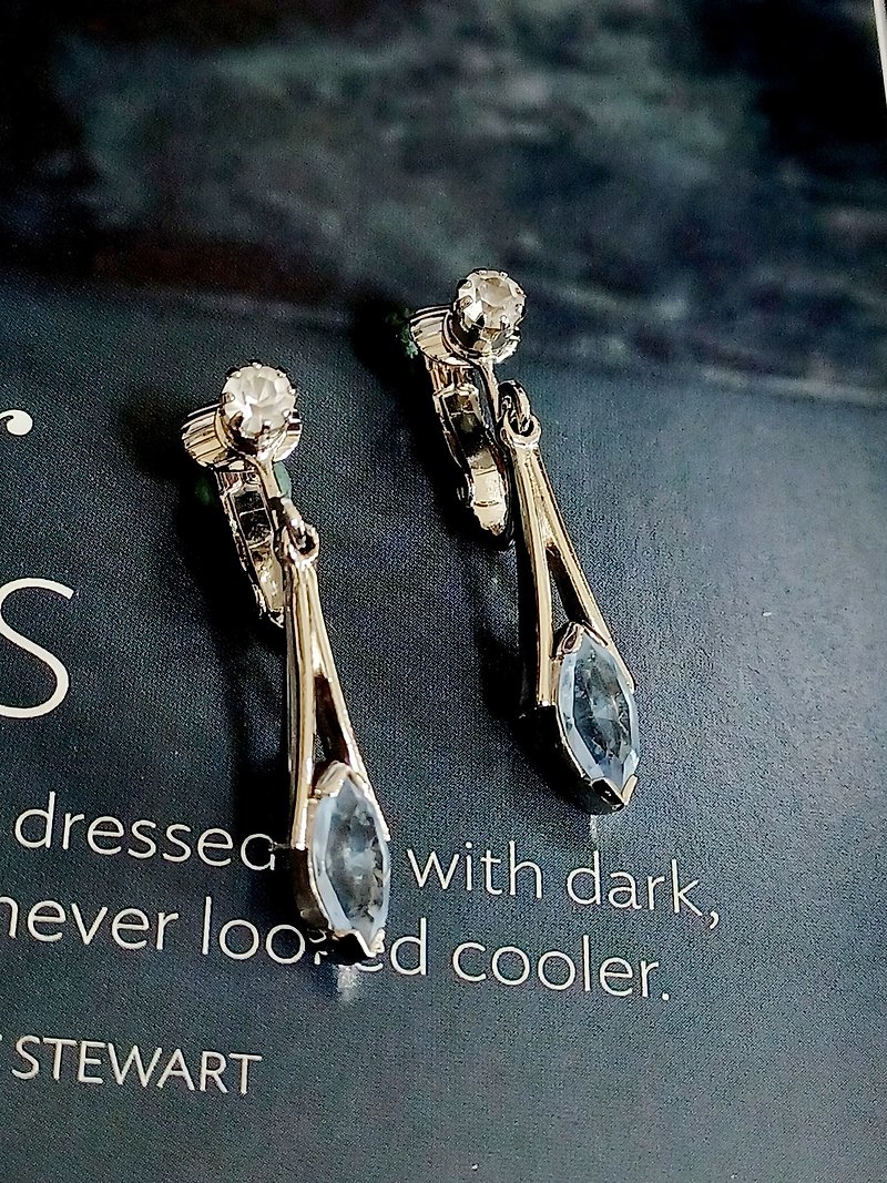 vintage jewelry AVON blue rhine dangle style clip-on earrings - ต่างหู - โลหะ 