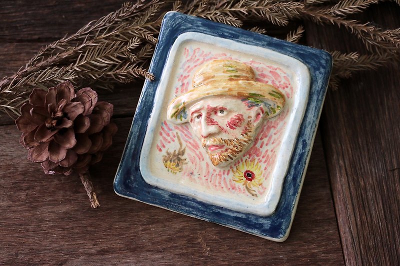 Ceramic Vangogh on frame - 花瓶/花器 - 陶 黃色
