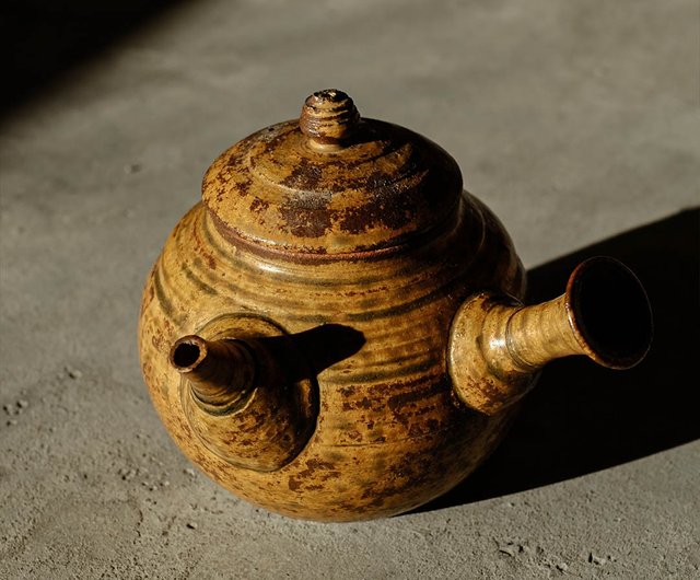 日本古美術】黃瀨戶燒茶銚茶壺急須天然薌沉香檀香茶器香道具｜茶壺