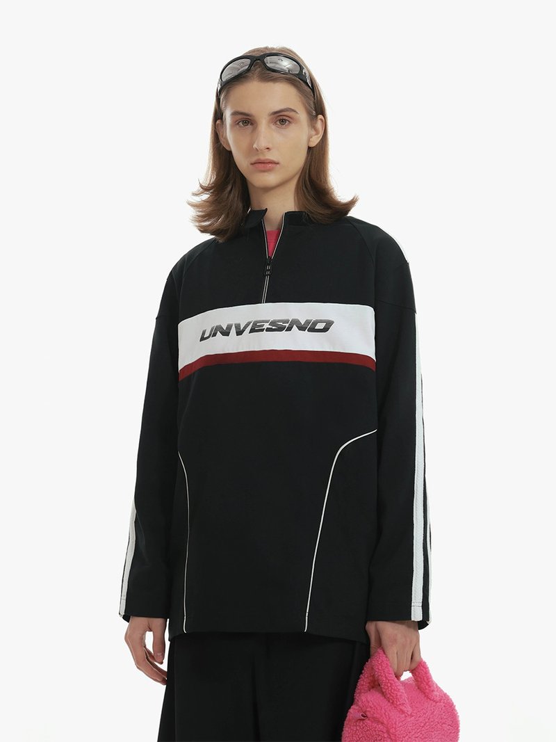 Unvesno (UN) 麥穗織帶桿條插肩拼接運動長袖  SWS-1633 - 男 T 恤 - 棉．麻 黑色