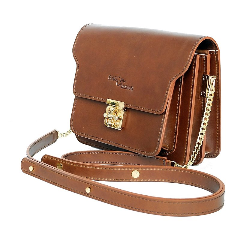 HELM BAG COMPASS Genuine Leather Brown - กระเป๋าแมสเซนเจอร์ - หนังแท้ 