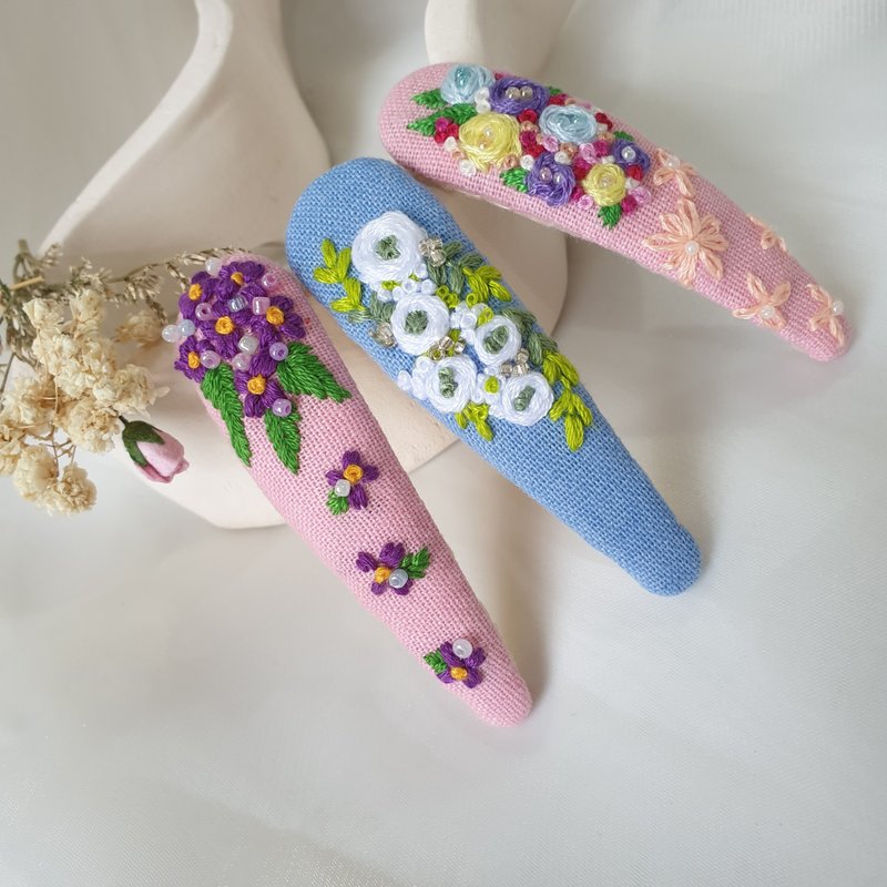 1 piece ! Embroidery hair clip, Handmade hair clip - Hair Accessories - Linen Multicolor