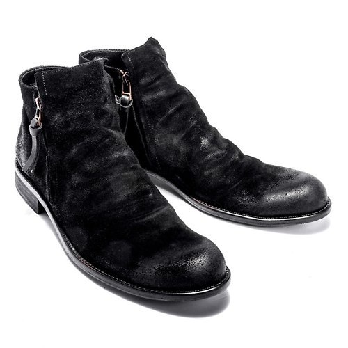ARGIS 日本職人手工皮鞋 ARGIS 雅痞雙拉練款造型皮靴 #12112麂皮黑 -日本手工製