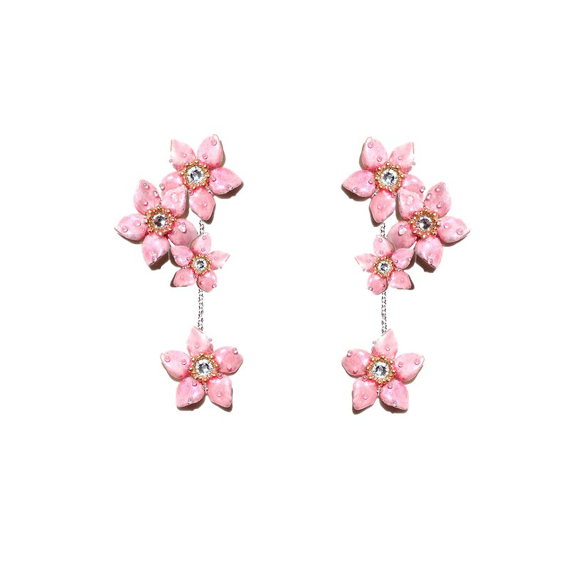 Enamel series pink flower earrings earrings pre-order handmade jewelry