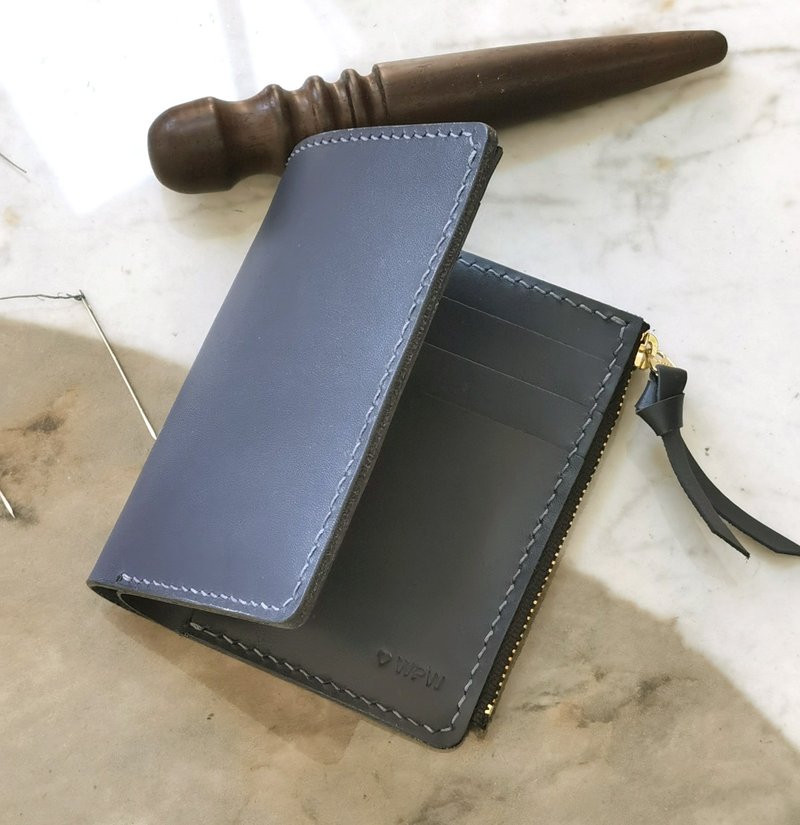 頭層牛皮錢包 豎款拉鏈皮夾 散紙袋銀包 手作禮物 可客製顏色刻字 - 錢包/皮夾/長短夾 - 真皮 