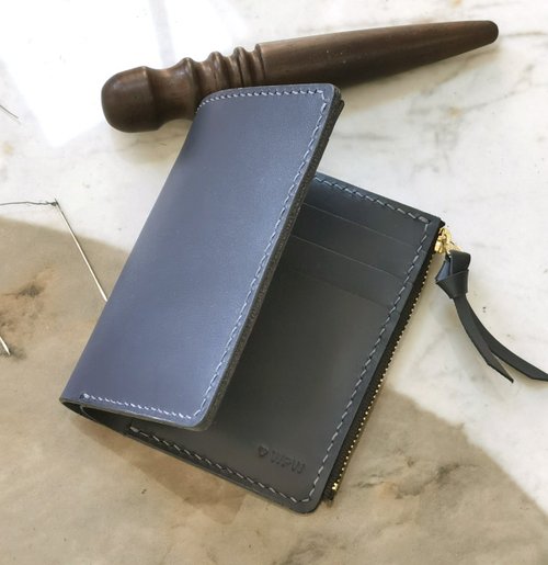 垂耳兔手工皮具 頭層牛皮錢包 豎款拉鏈皮夾 散紙袋銀包 手作禮物 可客製顏色刻字