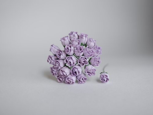 makemefrompaper Paper flower, DIY 25 pieces, size 1 x1.2 cm. budding rose flower, purple color.