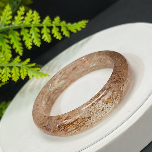 WANZAMGOK 高品質 黑金超七水晶手鐲 57MM 冰透星光閃片石英手環 自信心魅力