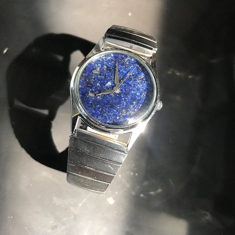 【Lost And Find】Natural  Lazurite Hematite watch - นาฬิกาผู้หญิง - เครื่องเพชรพลอย สีน้ำเงิน