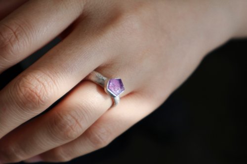 S-JEWELRY首飾店 原創設計手作孤品紫水晶原石面純銀肌理戒指