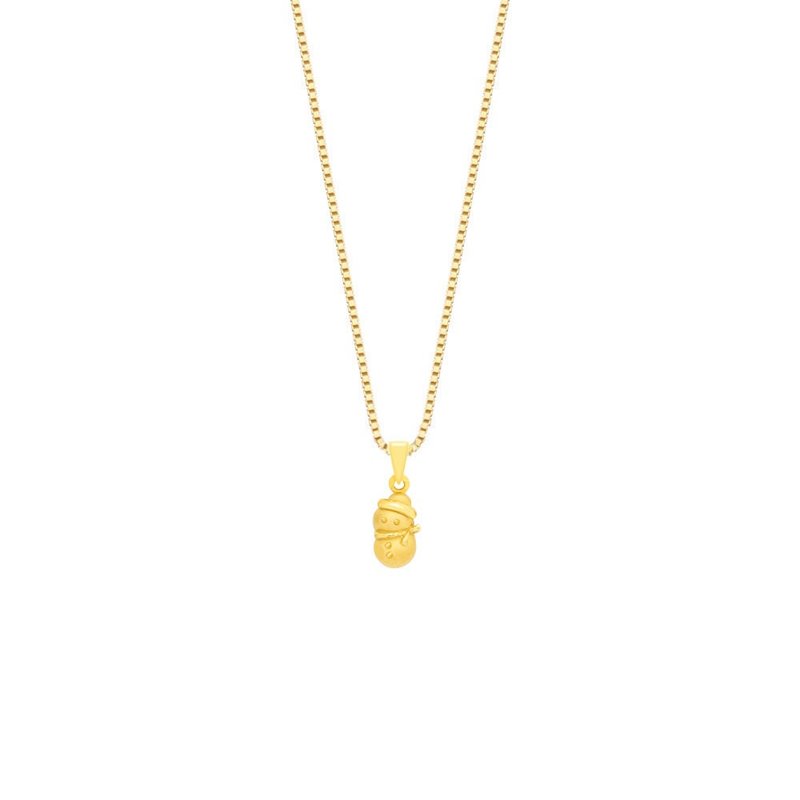 Treasure chest gold ornaments 9999 gold pure gold Christmas snowman pendant necklace clavicle chain Christmas exchange - สร้อยคอ - ทอง 24 เค สีทอง