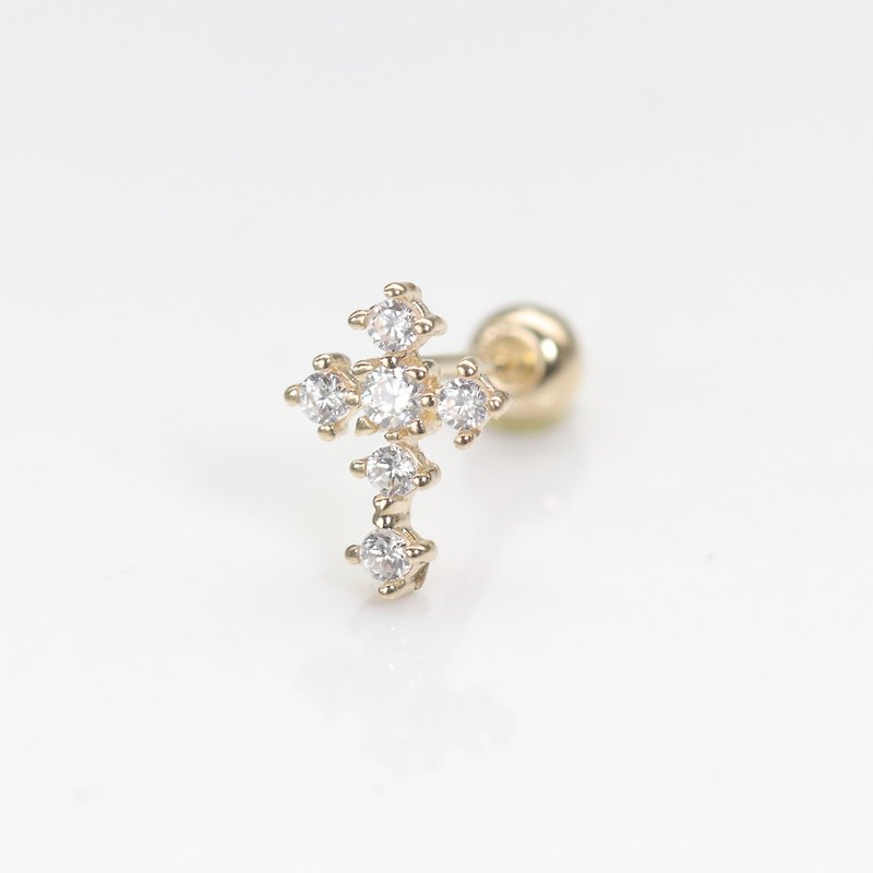 14K cross diamond bead earrings (single) - Earrings & Clip-ons - Precious Metals Gold