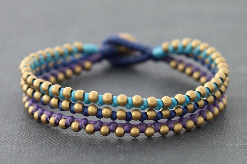 xtravirgin 編織手鍊，多股串珠手鍊，藍色波西米亞風格珠寶，混色串珠手鍊