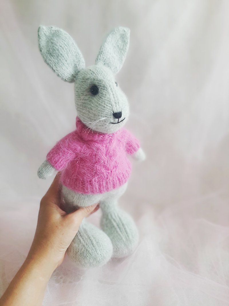 Bunny rabbit toy handmade Crochet stuffed animal toys Gift for kids - ของเล่นเด็ก - ขนแกะ สีเทา