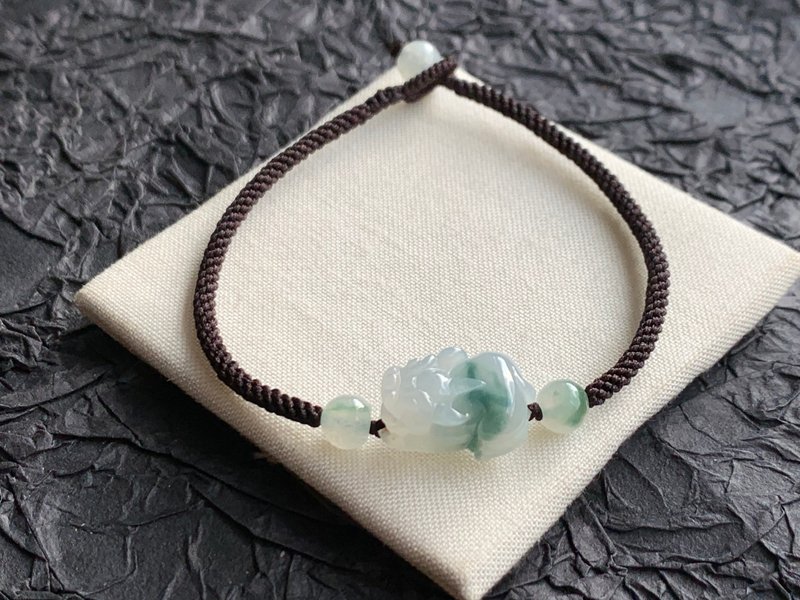 Natural Floating Flower Jade Bracelet, Wealth-Attracting Pixiu Bracelet, Woven Style, Gift, Good Fortune, Wealth Attraction - Bracelets - Jade Multicolor