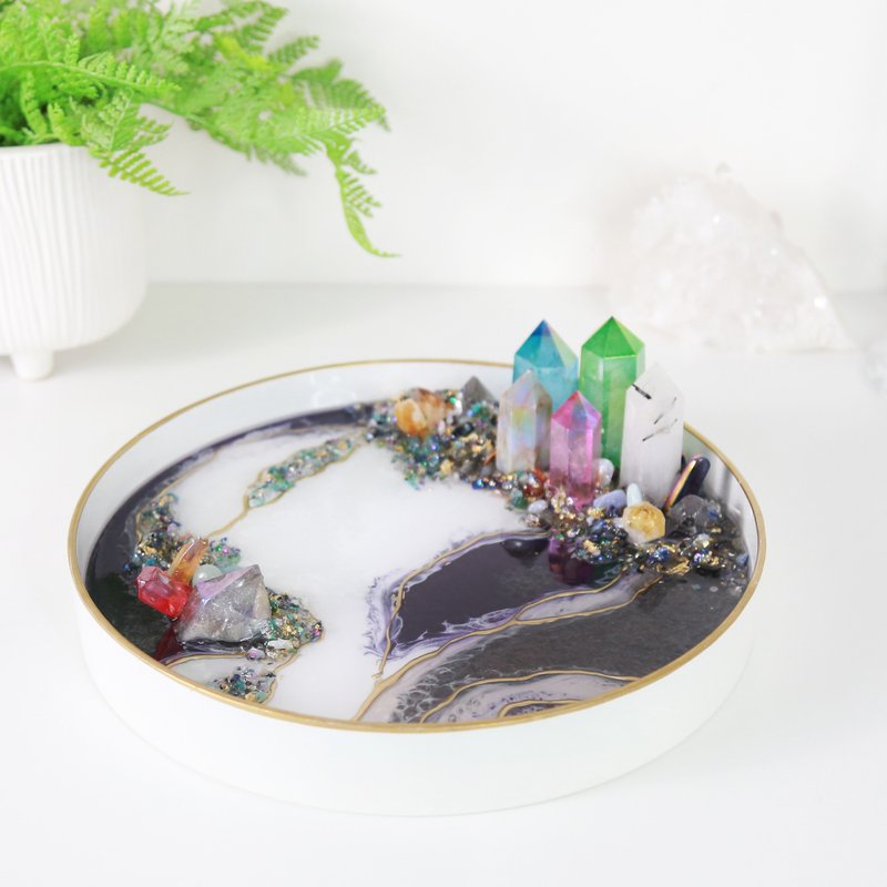 25cm Orgonite Energy Crystal Tray ~ Black&White - ของวางตกแต่ง - คริสตัล สีดำ