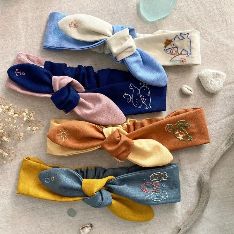 Childlike Sea Life Bicolor Bow Hand Embroidered Headband - Headbands - Thread Multicolor