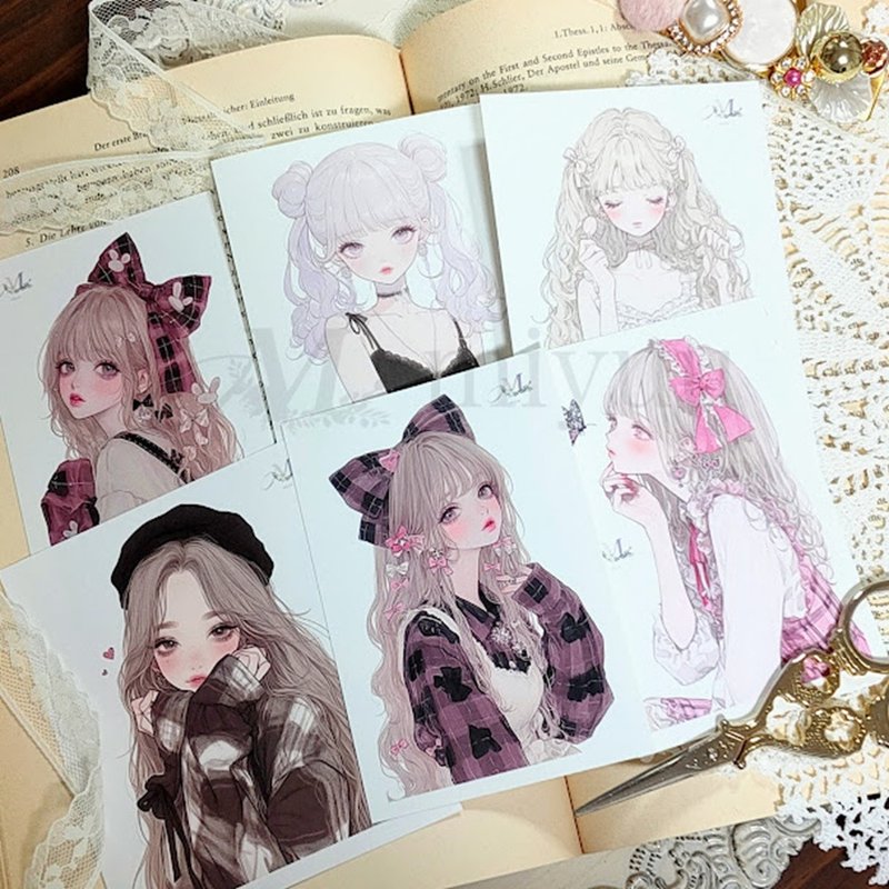 ステッカー original sticker  人物ステッカー オリジナルステッカー 女の子ステッカー 装飾ステッカー かわいい - 貼紙 - 紙 藍色