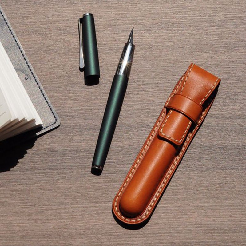 Handmade Leather Goods | Customized Gifts | Vegetable Tanned Leather - Leather Plastic Pen Case - Pencil Cases - Genuine Leather Brown