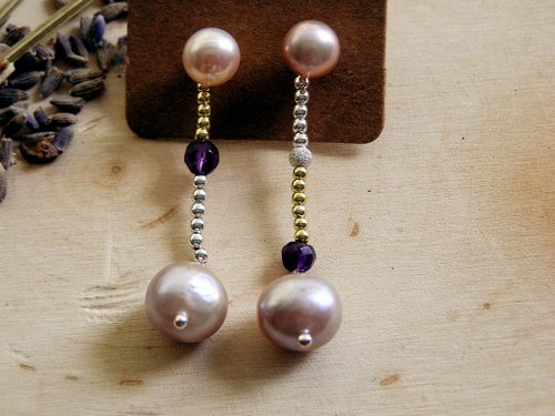 irisjjewellery 春日櫻花系列 925純銀 粉紫色淡水珍珠 耳環