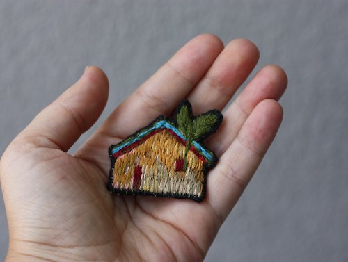 Nina's Art Space Brooch pin, Sweet home, Hand Embroidered Brooch, gift for her, textile accessory