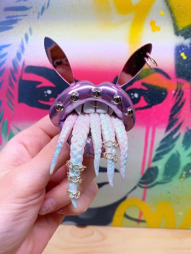 Fantasy Lips Brooch ・Octopus Tentacle Jewelry・Festival accessories - เข็มกลัด - วัสดุอื่นๆ สีม่วง