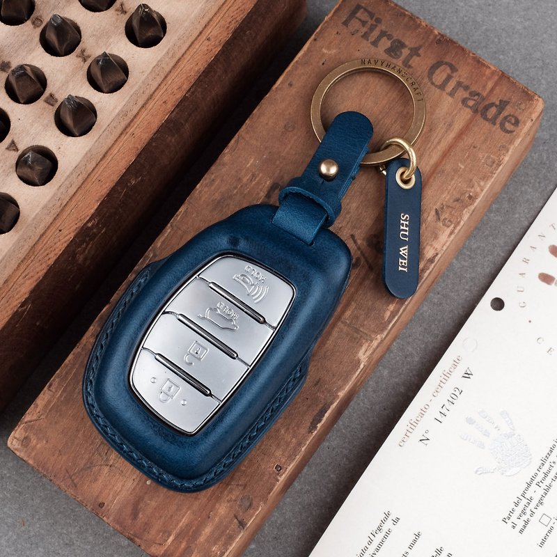 Handmade Leather Hyundai   key Case.Car Keychain.Car Key Cover Holder. - Keychains - Genuine Leather Multicolor