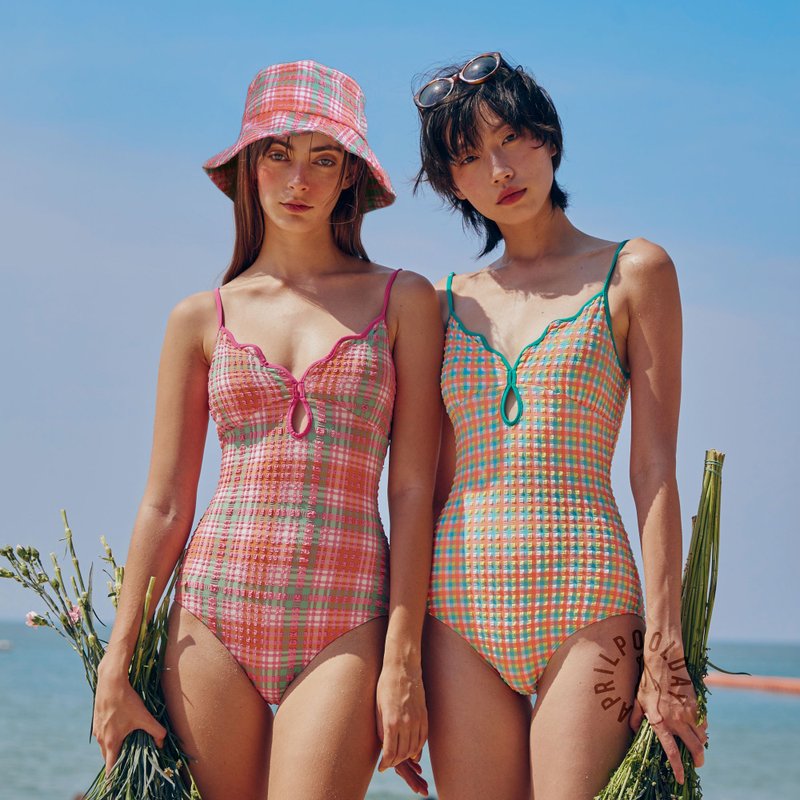 Aprilpoolday Swimwear / CLAUDIA'S FOREVER ONE / Blue gingham - Women's Swimwear - Other Materials Multicolor